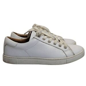 Frye & Co Leather Low Top Sneaker Women Size 8.5 Sindy White Leather Moto Zipper